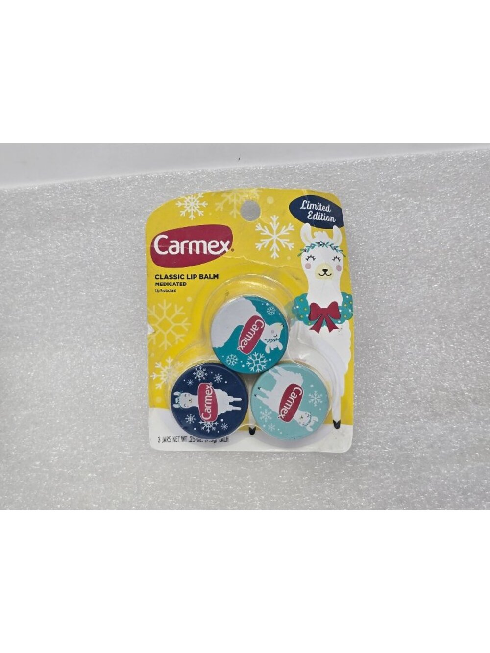 Carmex Limited Edition Classic Medicated Lip Balm 3-Pack Llama Design .25 Oz Ea